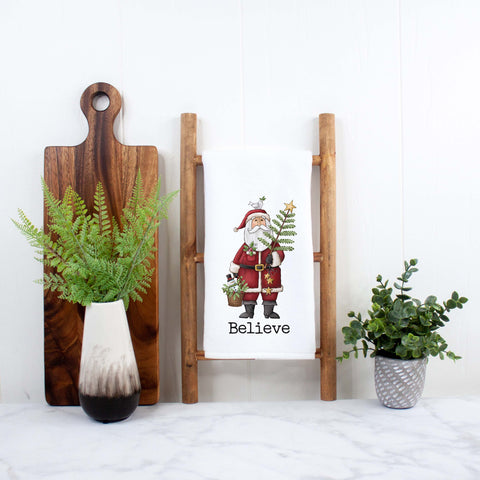 Believe in Santa Decorative Christmas Holiday Kitchen Hand Towel, Farmhouse Christmas Decor