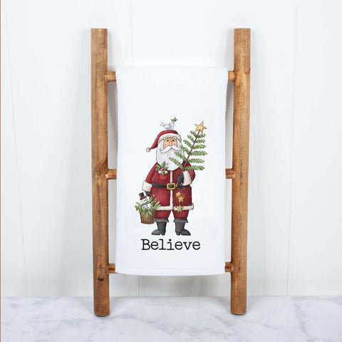 Believe in Santa Decorative Christmas Holiday Kitchen Hand Towel, Farmhouse Christmas Decor