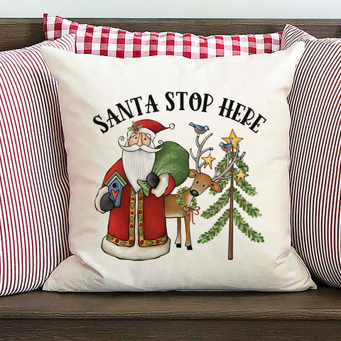 Santa Stop Here Christmas Pillow Cover
