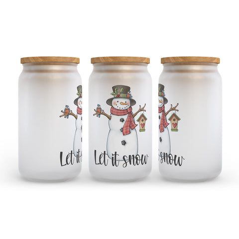 Let it Snow Snowman Christmas Frosted Glass Can Tumbler