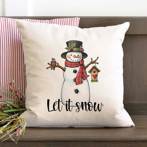Let it Snow Winter Snowman Pillow Cover