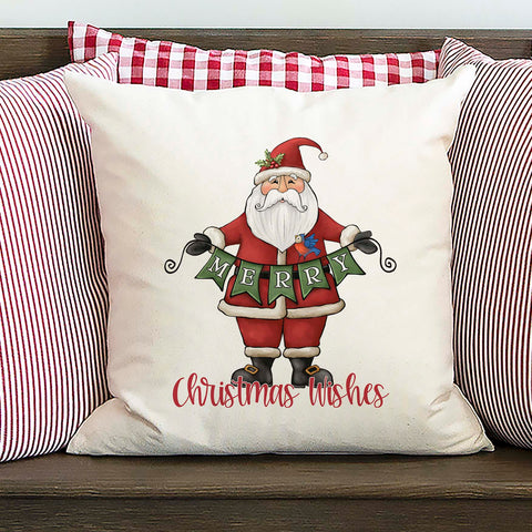 Merry Christmas Wishes Santa Pillow Cover
