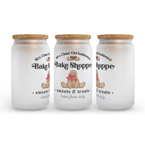 Mrs. Claus Bake Shop Gingerbread Christmas Frosted Glass Can Tumbler