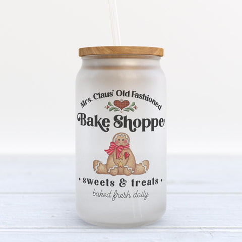 Mrs. Claus Bake Shop Gingerbread Christmas Frosted Glass Can Tumbler