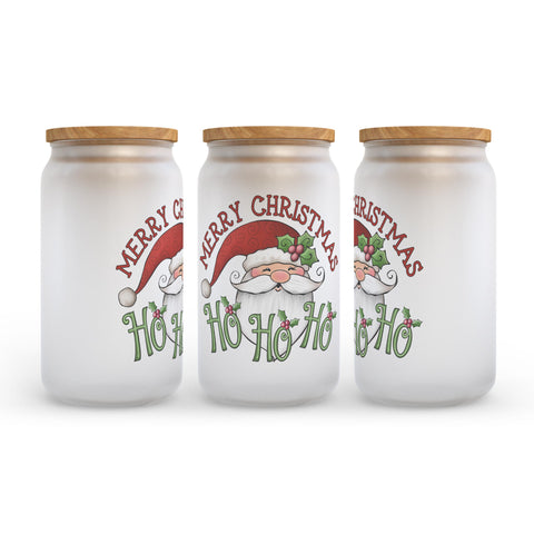 Merry Christmas Santa Frosted Glass Can Tumbler