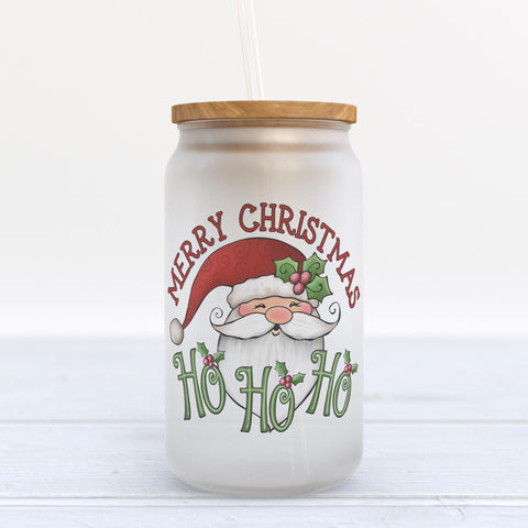 Merry Christmas Santa Frosted Glass Can Tumbler