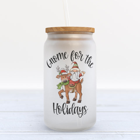 Gnome for the Holidays Christmas Frosted Glass Can Tumbler