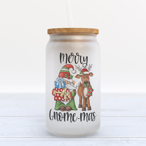 Merry Gnome-mas Christmas Frosted Glass Can Tumbler