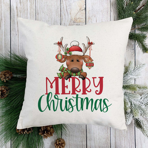 Merry Christmas Reindeer Holiday Pillow Cover