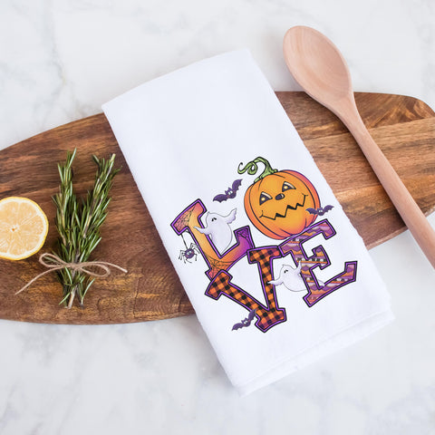Love Pumpkin Halloween Kitchen Tea Towel