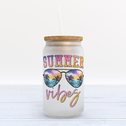 Summer Vibes Frosted Glass Can Tumbler