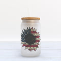 Sunflower American Flag Frosted Glass Can Tumbler