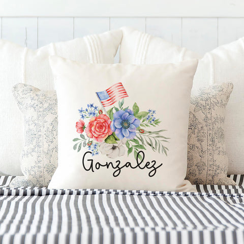 Patriotic Floral Personalized Pillow Cover