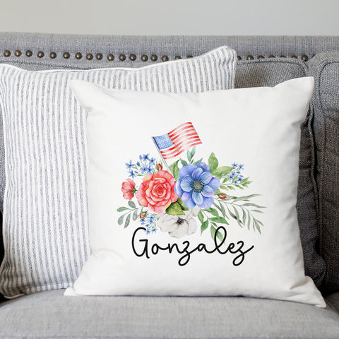 Patriotic Floral Personalized Pillow Cover