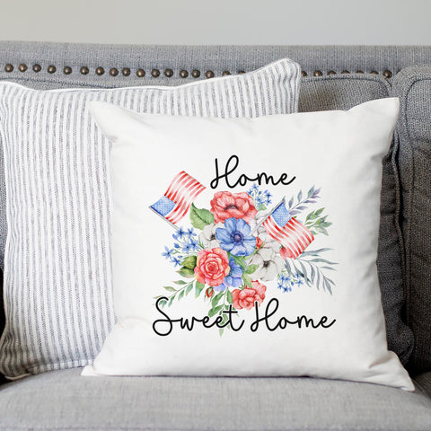 Home Sweet Home Patriotic Floral Pillow Cover