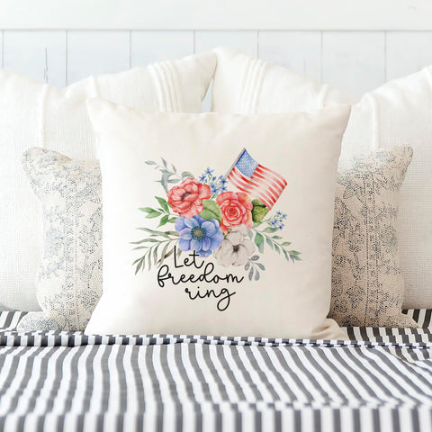 Let Freedom Ring Patriotic Floral Pillow Cover