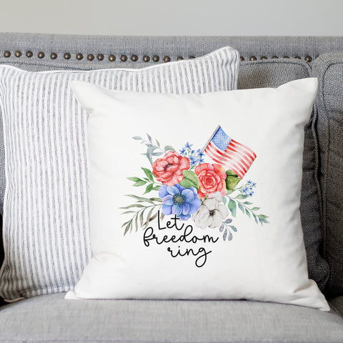 Let Freedom Ring Patriotic Floral Pillow Cover