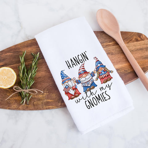 Hangin' With My Gnomies Patriotic Tea Towel