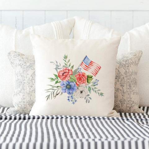 Floral Patriotic Pillow Cover