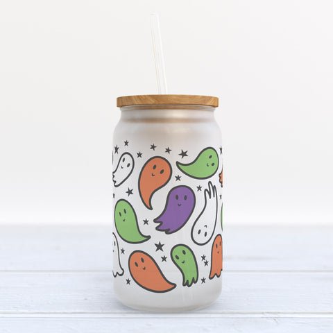 Halloween Ghosts Frosted Glass Can Tumbler