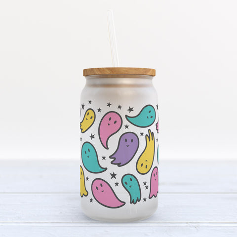 Halloween Ghosts Frosted Glass Can Tumbler
