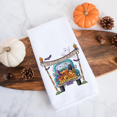 Trick or Treat Pumpkin Truck Halloween Kitchen Tea Towel