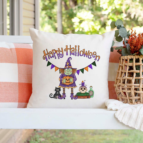 Happy Halloween Witch Cat Pillow Cover
