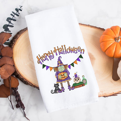 Happy Halloween Witch Kitchen Tea Towel