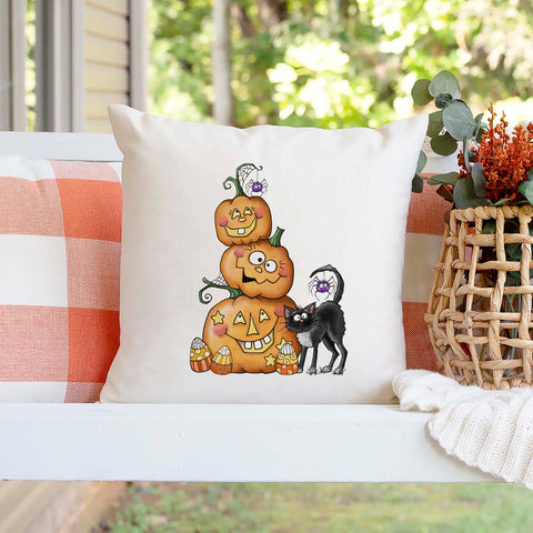 Pumpkins and Black Cat Halloween Pillow Cover