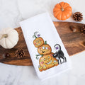 Halloween Pumpkins and Black Cat Kitchen Tea Towel