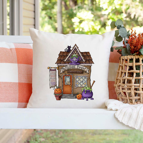 Witches Brew Coffee Shop Halloween Pillow Cover