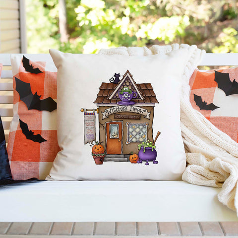 Witches Brew Coffee Shop Halloween Pillow Cover