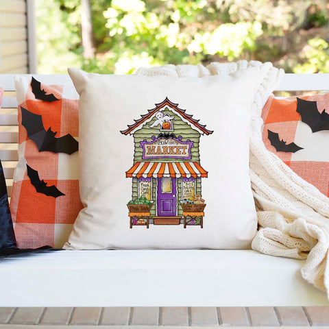 BooVille Market Halloween Pillow Cover