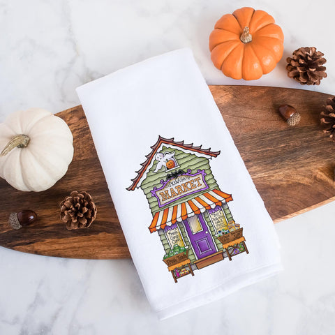 BooVille Market Halloween Kitchen Tea Towel
