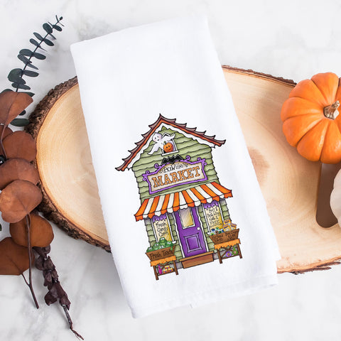 BooVille Market Halloween Kitchen Tea Towel