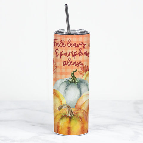 Fall Leaves and Pumpkins Please Insulated Skinny Tumbler