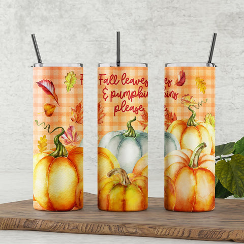 Fall Leaves and Pumpkins Please Insulated Skinny Tumbler