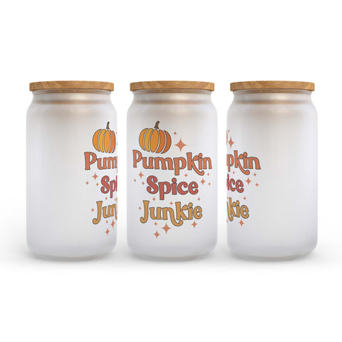 Pumpkin Spice Junkie Frosted Glass Can Tumbler