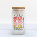 Merry and Bright Retro Christmas Frosted Glass Can Tumbler