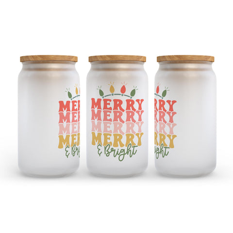 Merry and Bright Retro Christmas Frosted Glass Can Tumbler