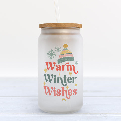 Warm Winter Wishes Retro Christmas Frosted Glass Can Tumbler