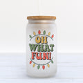 Oh What Fun Retro Christmas Frosted Glass Can Tumbler