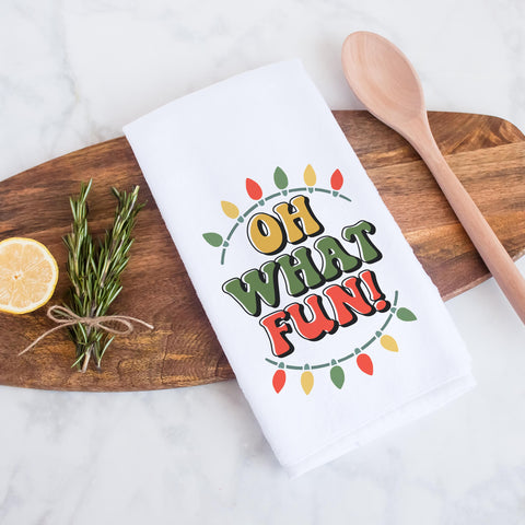 Oh What Fun Retro Christmas Kitchen Towel