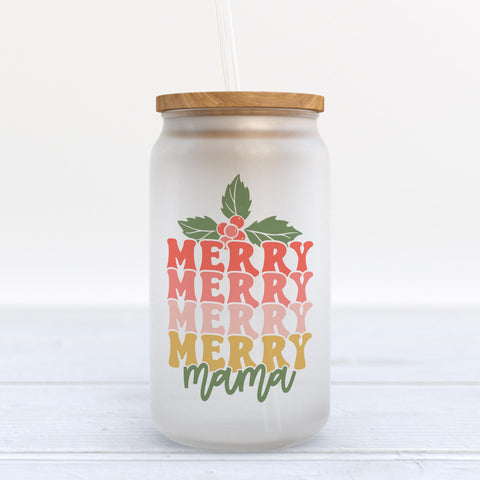 Merry Mama Retro Christmas Frosted Glass Can Tumbler