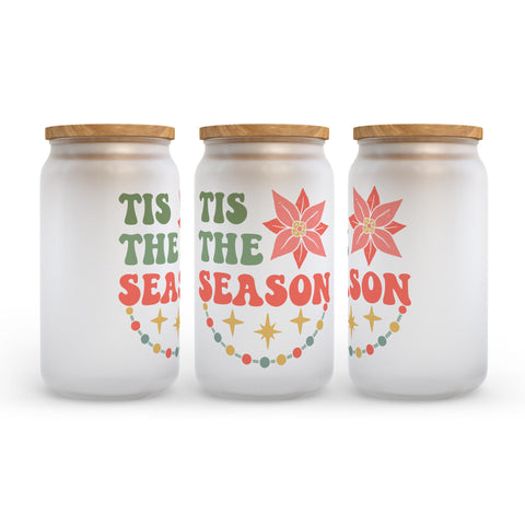 Tis the Season Retro Christmas Frosted Glass Can Tumbler