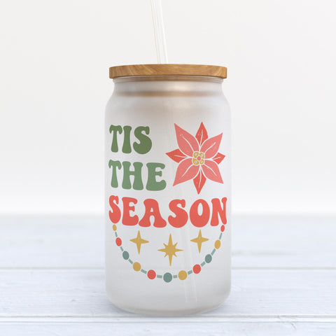 Tis the Season Retro Christmas Frosted Glass Can Tumbler