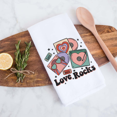 Love Rocks Retro Valentine's Day Kitchen Towel