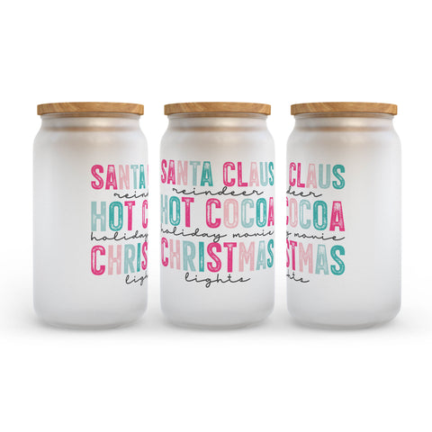 Santa Claus Hot Cocoa Christmas Frosted Glass Can Tumbler