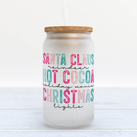 Santa Claus Hot Cocoa Christmas Frosted Glass Can Tumbler