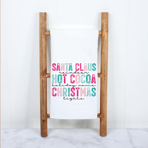 Santa, Hot Cocoa, Christmas Lights Kitchen Towel